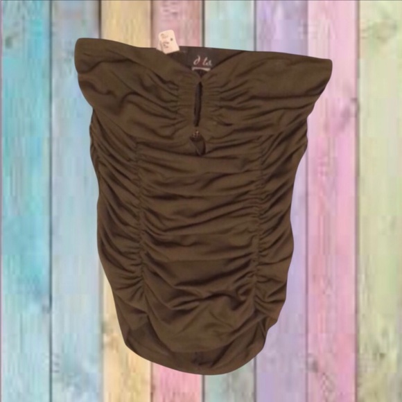 Dots Tops - Dots Olive Green Strapless Ruching Detailed Top NWT